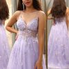 Homrain Elegant A Line Tulle Long Appliqued Prom Dress | Purple Prom Dresses