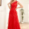 Homrain Bright Tulle Long Tie Prom Dress | Red Prom Dresses