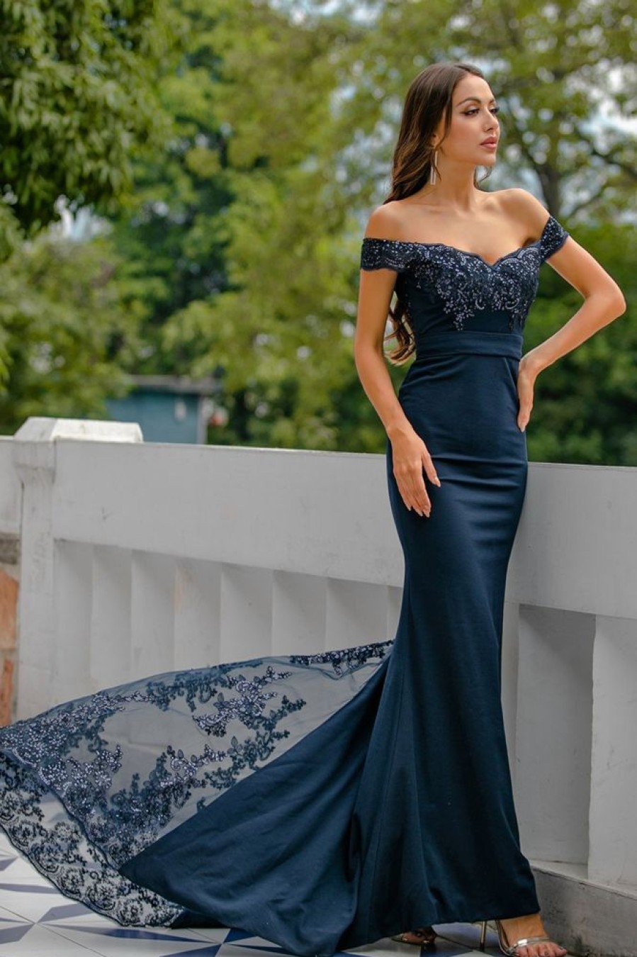 Homrain Off Shoulder Sequins Prom Party Dress | Blue Prom Dresses