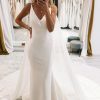 Homrain Simple White Watteau Train Boho Long Mermaid Wedding Dress | Simple Wedding Dresses