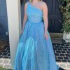 Homrain Blue One Shoulder A Line Sequins Prom Dress | Blue Prom Dresses