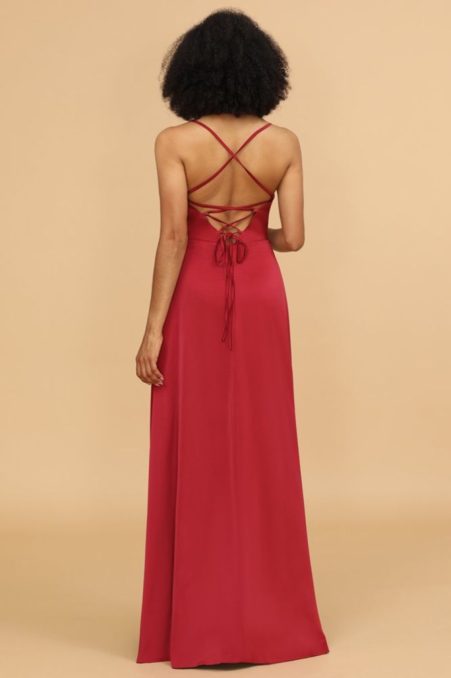 Homrain Satin Lace-Up Back Bridesmaid Dress | Wedding Guest Dresses