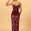 Homrain Sheath Spaghetti Straps Printed Velvet Long Prom Dress With Silt | Burgundy Bridesmaid Dress