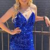 Homrain Spaghetti Straps Sequins Tight Homecoming Dress | Blue Hoco Dresses