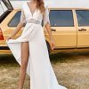 Homrain Lace Chiffon Half Sleeves Boho Wedding Dress With Slit | Beach Wedding Dresses