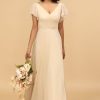 Homrain Cap Sleeves Long Chiffon Bridesmaid Dress | Boho Bridesmaid Dresses