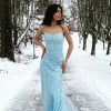 Homrain Mermaid Tulle Backless Long Prom Dress With Lace | Blue Prom Dresses