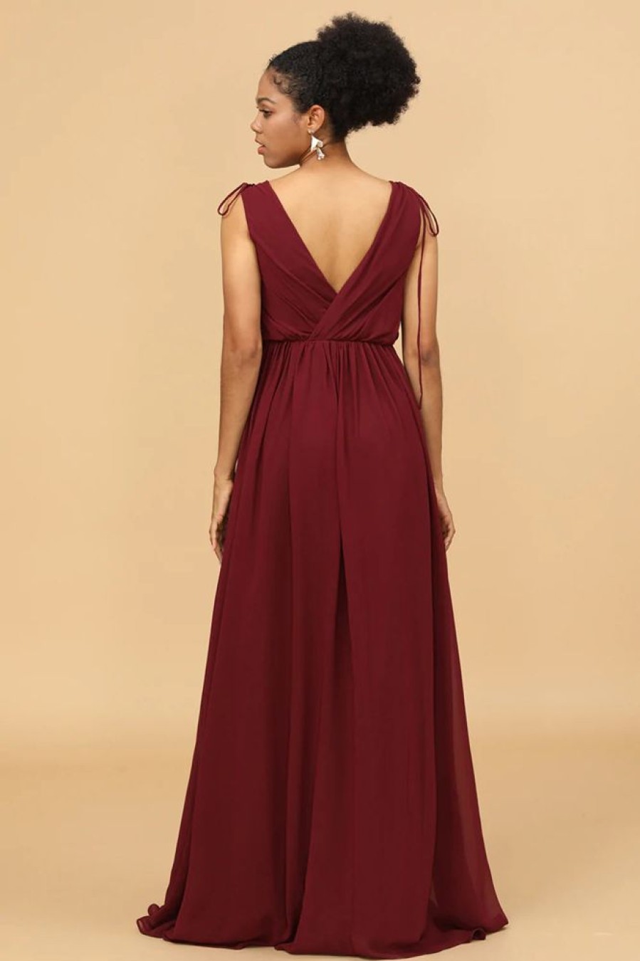 Homrain V-Neck Lace Up Bridesmaid Dress With Slit | Boho Bridesmaid Dresses