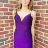 Homrain Sparkly Sequins Beaded Tight Short Homecoming Dress With Slit | Purple Hoco Dresses