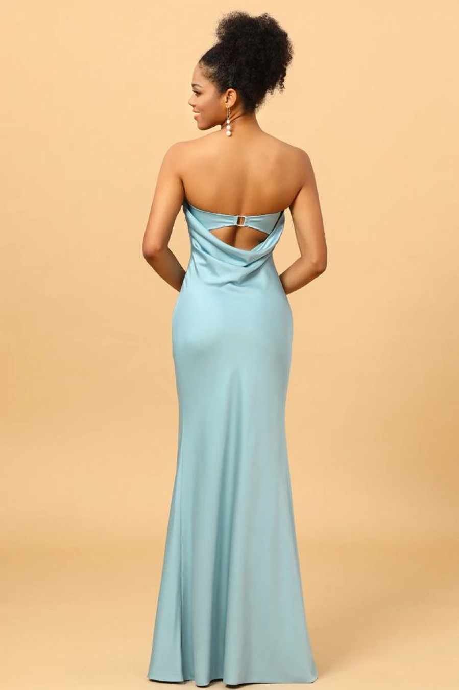 Homrain Grey Blue Satin Mermaid Bridesmaid Dress | Dusty Blue Bridesmaid Dress