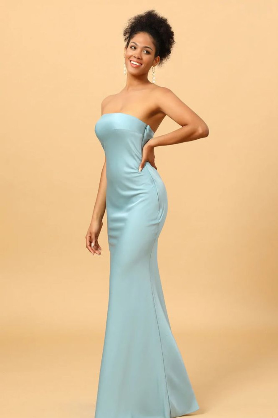 Homrain Grey Blue Satin Mermaid Bridesmaid Dress | Dusty Blue Bridesmaid Dress