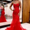 Homrain Sweetheart Lace-Up Long Mermaid Prom Dress With Appliques | Red Prom Dresses