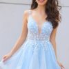 Homrain Cute A Line Deep V Neck Homecoming Dress With Appliques | Blue Hoco Dresses