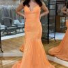 Homrain Backless Sequins Mermaid Prom Dress | Orange Prom Dresses