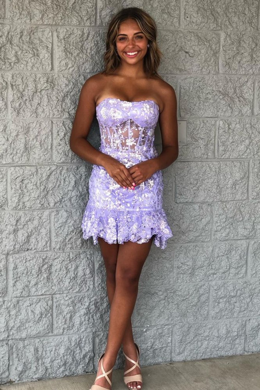 Homrain Sparkly Corset Tight Short Lace Homecoming Dress | Purple Hoco Dresses