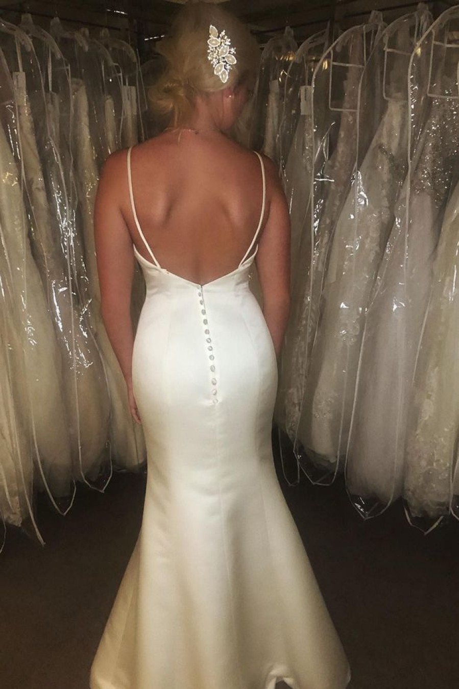 Homrain Spaghetti Straps Mermaid Simple Long Wedding Dress With Button | Simple Wedding Dresses