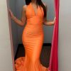 Homrain Mermaid Backless Long Prom Dress | Orange Prom Dresses