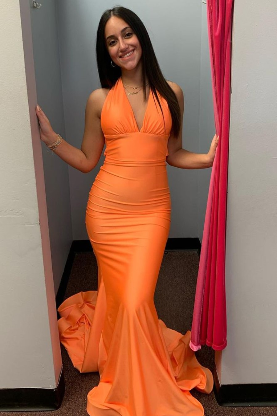 Homrain Mermaid Backless Long Prom Dress | Orange Prom Dresses