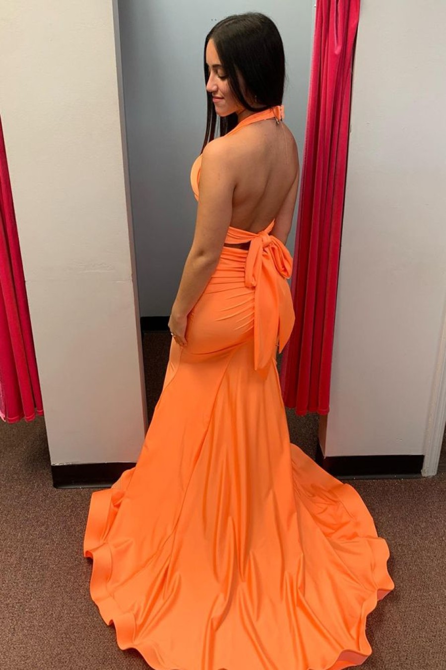 Homrain Mermaid Backless Long Prom Dress | Orange Prom Dresses