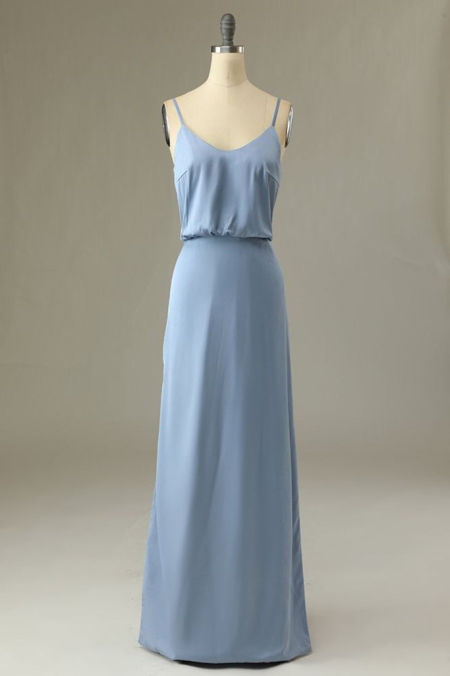 Homrain Spaghetti Straps Long Bridesmaid Dress | Dusty Blue Bridesmaid Dress