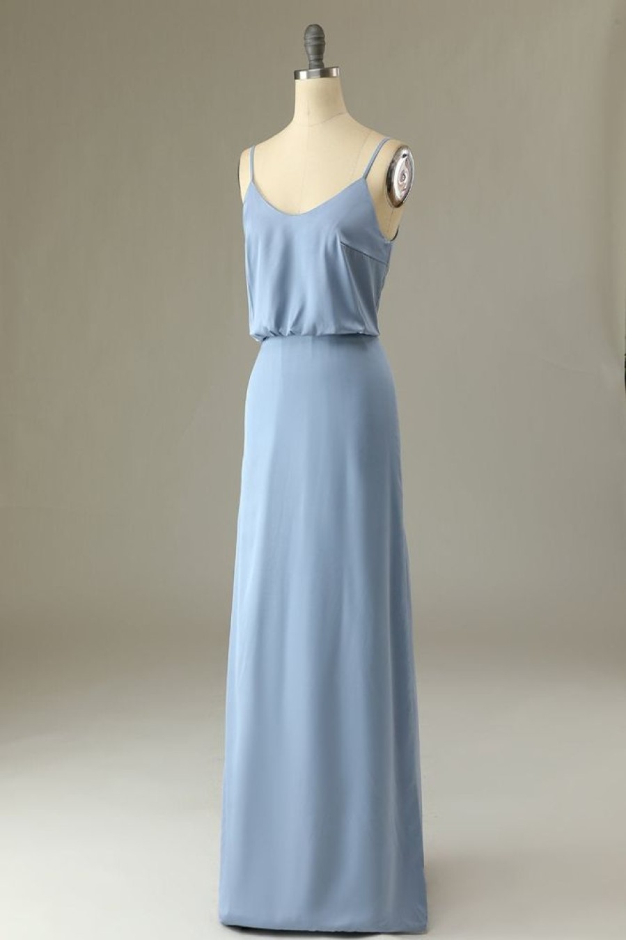 Homrain Spaghetti Straps Long Bridesmaid Dress | Dusty Blue Bridesmaid Dress