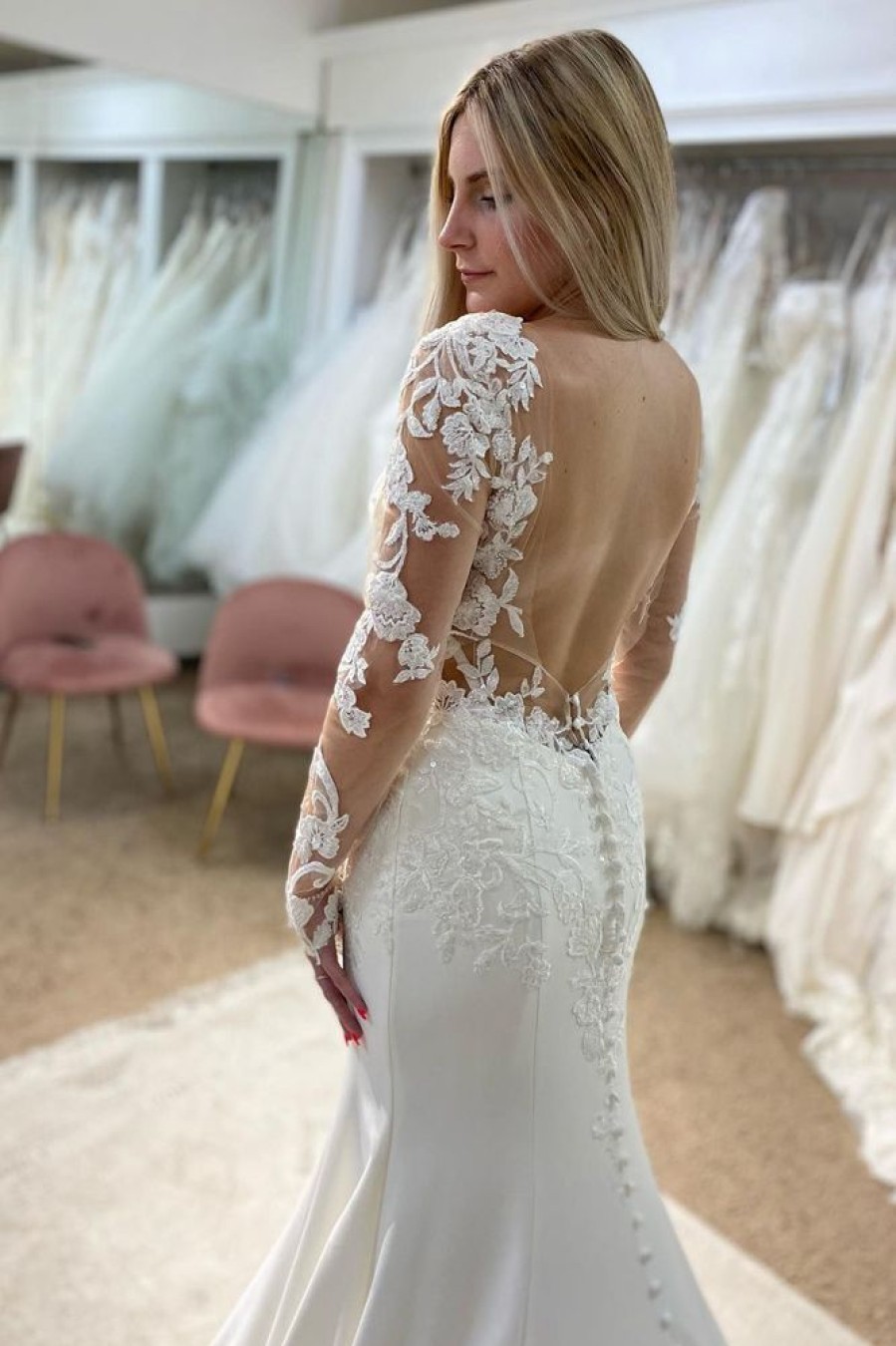 Homrain V-Neck Mermaid Long Wedding Dress With Lace | Lace Wedding Dresses