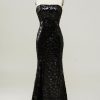 Homrain Strapless Sequined Mermaid Prom Dress | Black Prom Dresses