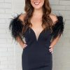 Homrain Off The Shoulder Tight Short Homecoming Dress With Feathers | Black Hoco Dresses