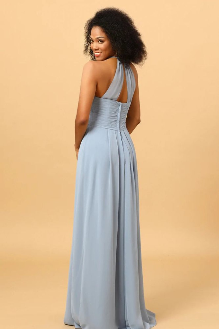 Homrain Halter Chiffon Blue Bridesmaid Dress With Ruffles | Bridesmaid Dress Under 100