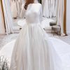 Homrain Vintage Bateau Long A-Line Wedding Dress With Sleeves | Simple Wedding Dresses