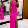 Homrain Sheath One Shoulder Long Prom Dress With Beading | Hot Pink Prom Dresses