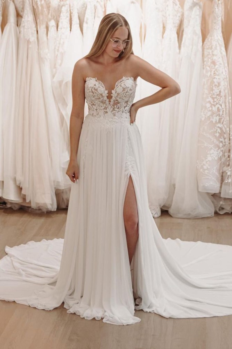 Homrain Sweetheart Long Lace Boho Wedding Dress With Slit | Simple Wedding Dresses