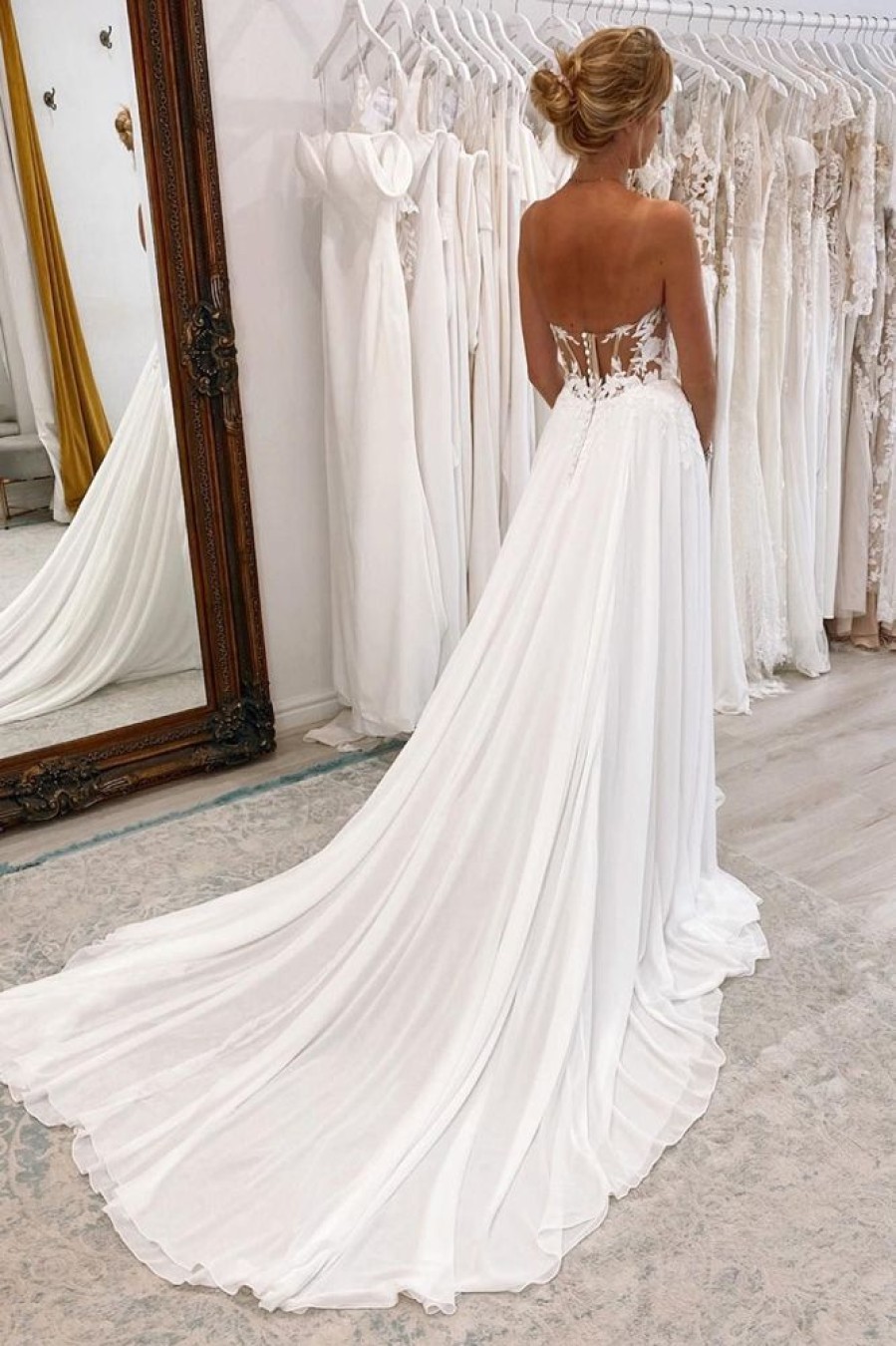 Homrain Sweetheart Long Lace Boho Wedding Dress With Slit | Simple Wedding Dresses