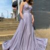 Homrain Spaghetti Straps Long Prom Dress With Pockets | Purple Prom Dresses