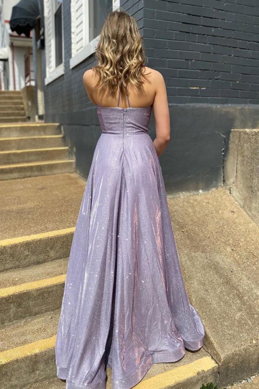 Homrain Spaghetti Straps Long Prom Dress With Pockets | Purple Prom Dresses