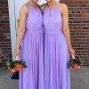 Homrain A-Line Round Neck Long Pleated Chiffon Boho Bridesmaid Dress | Bridesmaid Dresses 2024