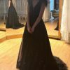 Homrain Sparkly A-Line Black Sequins Long Prom Dress With Slit | Black Prom Dresses