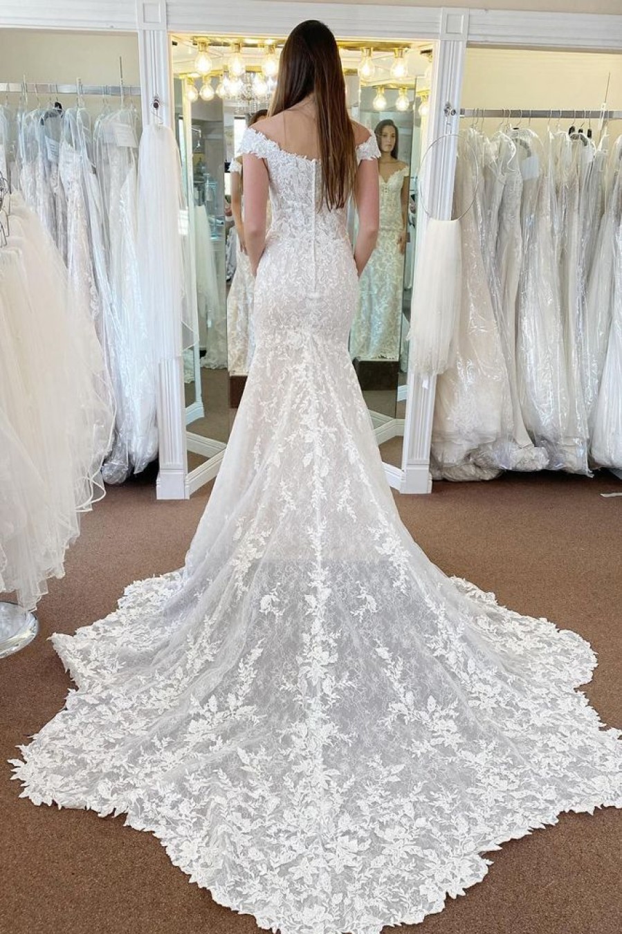 Homrain Off The Shoulder Long Lace Mermaid Wedding Dress | Mermaid Wedding Dresses