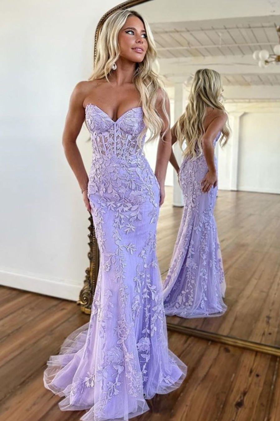 Homrain Sweetheart Neck Mermaid Prom Dress With Appliques | Purple Prom Dresses