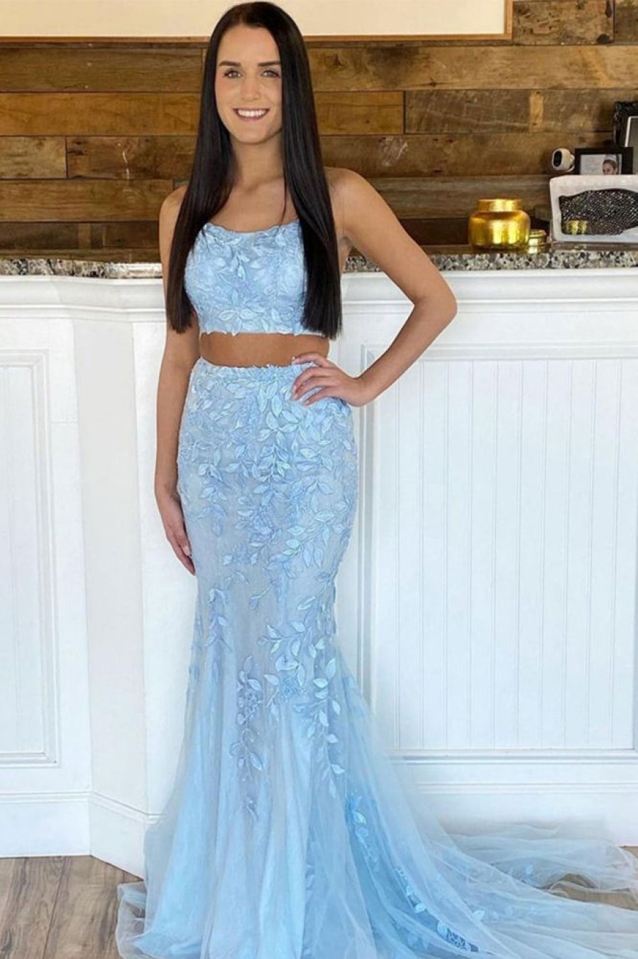 Homrain Two Piece Mermaid Blue Prom Dress | Blue Prom Dresses