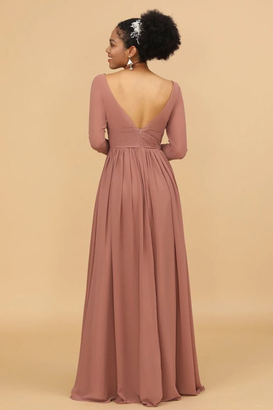 Homrain V-Neck Long Sleeves Bridesmaid Dress | Boho Bridesmaid Dresses