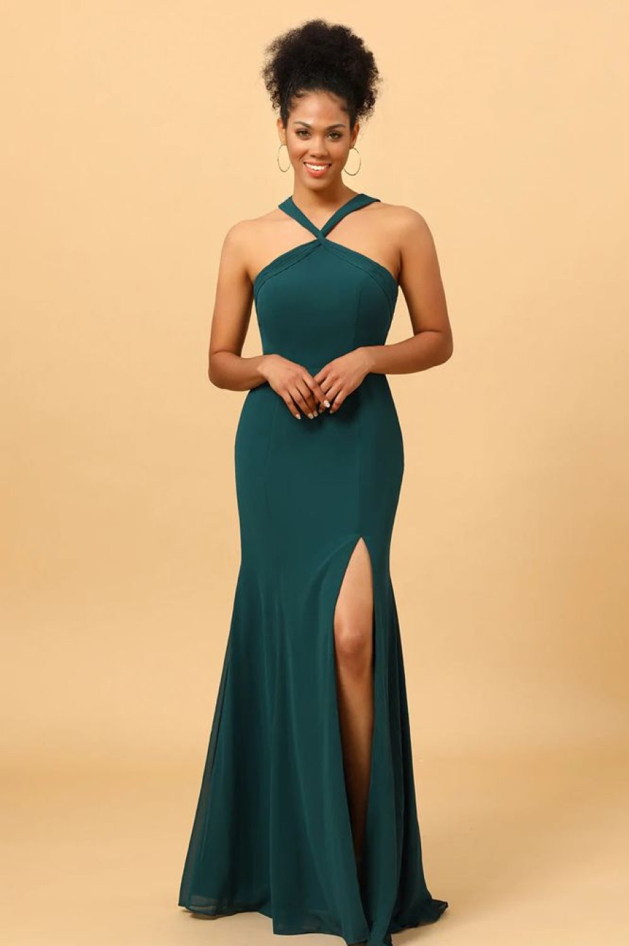 Homrain Green Mermaid Chiffon Bridesmaid Dress With Slit | Wedding Guest Dresses