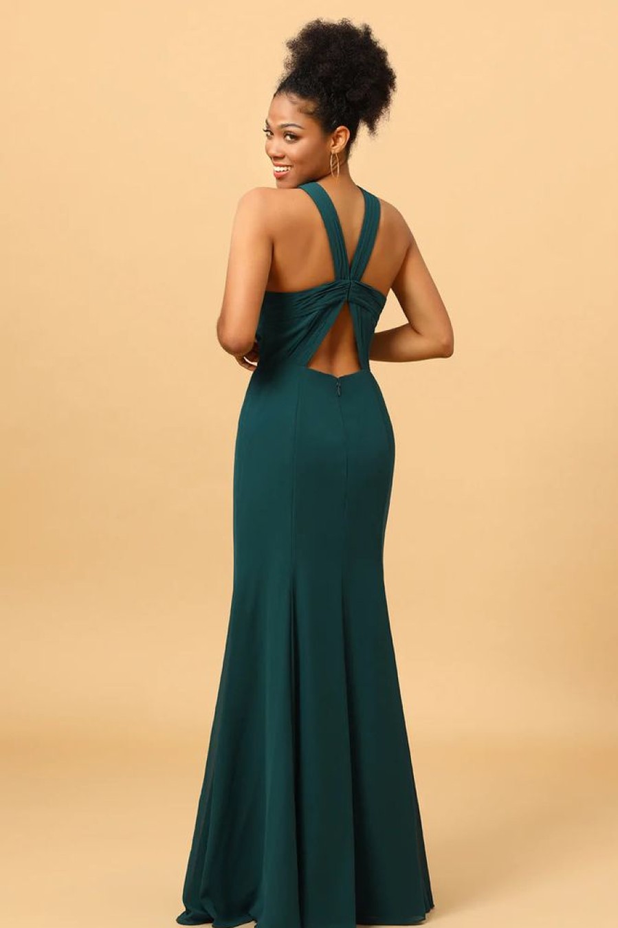 Homrain Green Mermaid Chiffon Bridesmaid Dress With Slit | Wedding Guest Dresses