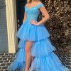 Homrain High Low Homecoming Prom Dress With Lace | Blue Prom Dresses