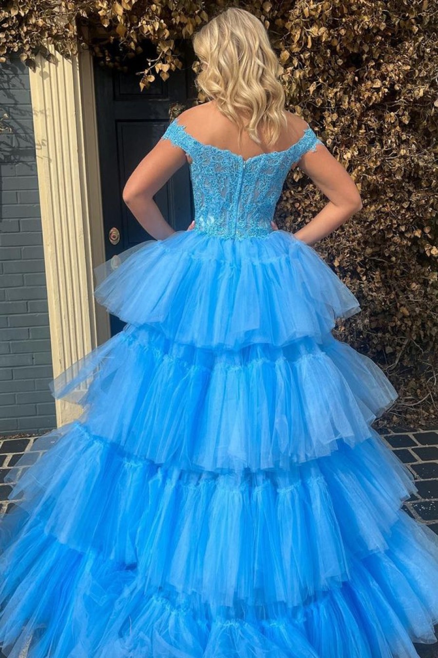 Homrain High Low Homecoming Prom Dress With Lace | Blue Prom Dresses