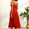 Homrain Chiffon Mid-Calf Bridesmaid Dress With Slit | Burgundy Bridesmaid Dress