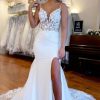 Homrain Spaghetti Straps High Slit Mermaid Wedding Dress With Appliques | Lace Wedding Dresses