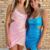 Homrain Sparkly Sequins Cut Out Tight Short Homecoming Dress | Pink Hoco Dresses