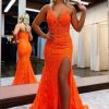 Homrain Spaghetti Straps Mermaid Prom Dress | Orange Prom Dresses