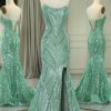 Homrain Glitter Mermaid Long Prom Dress With Slit | Green Prom Dresses